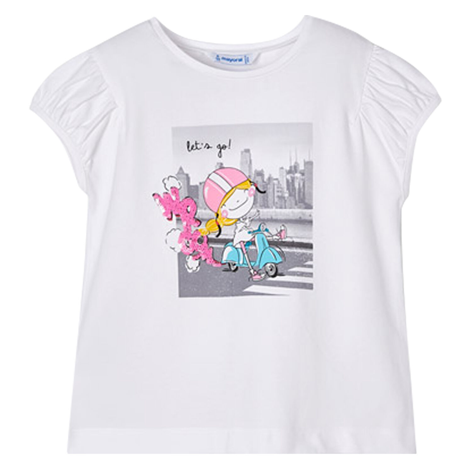 Girls White Graphic T-Shirt, 3, hi-res image number null