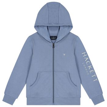 Boys Blue Logo Hooded Zip Up Top