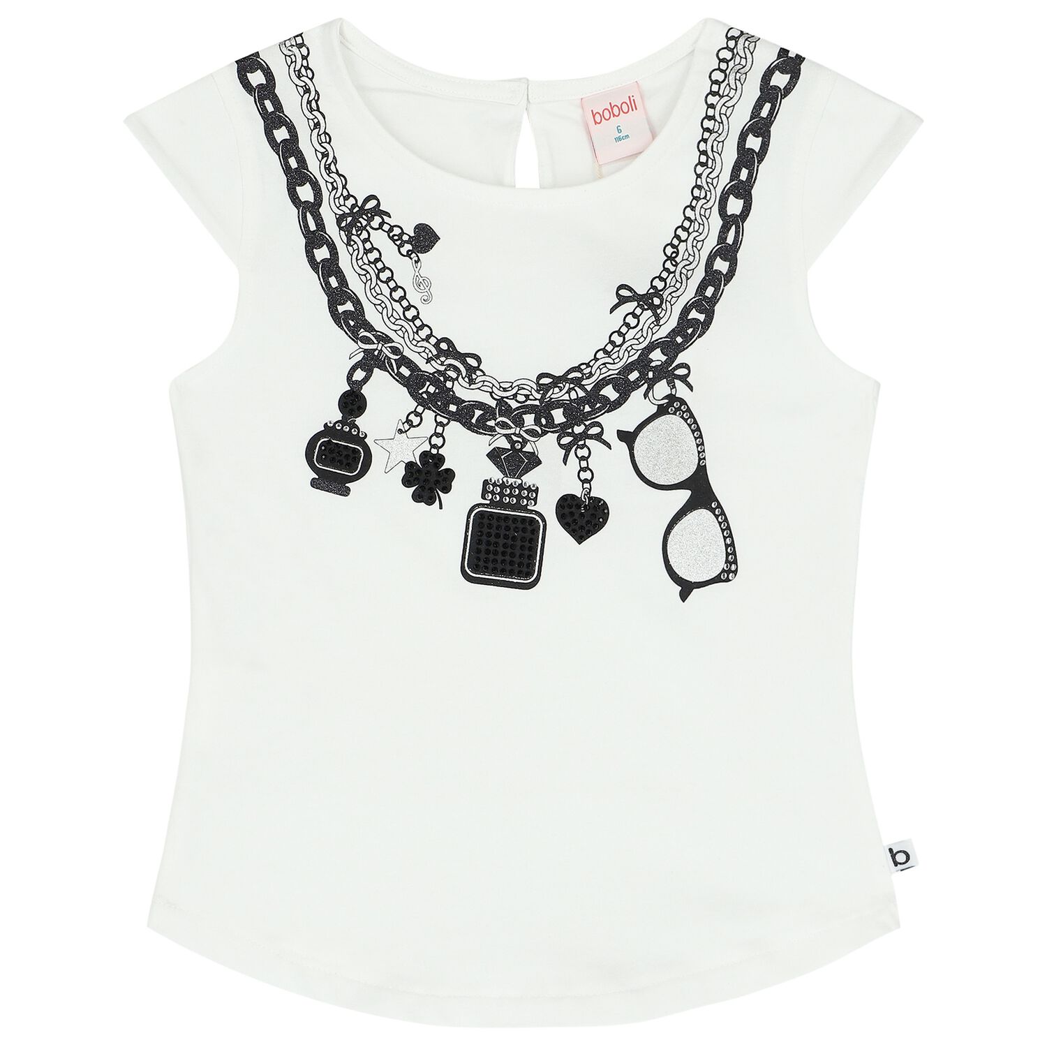 Girls White & Black Necklace T-Shirt, 1, hi-res