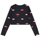Girls Black Lips & Logo Long Sleeve Top, 1, hi-res
