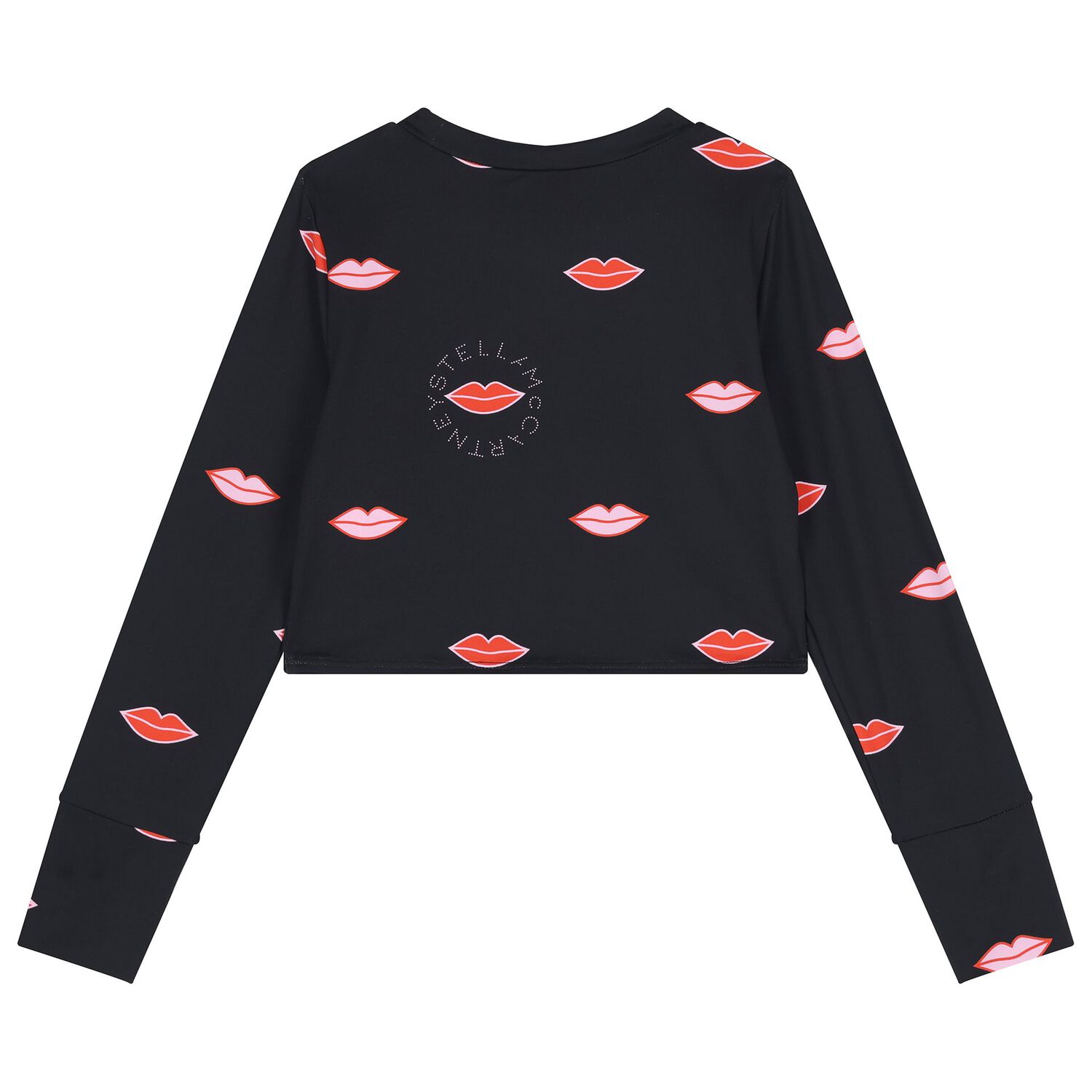 Girls Black Lips & Logo Long Sleeve Top, 1, hi-res