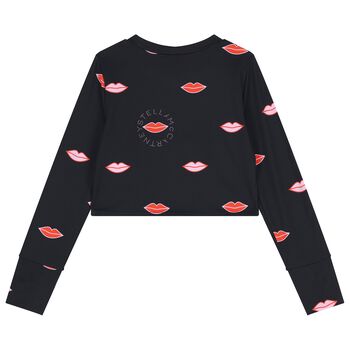 Girls Black Lips & Logo Long Sleeve Top