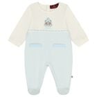 Baby Boys Ivory & Blue Teddy Bear Logo Babygrow, 2, hi-res