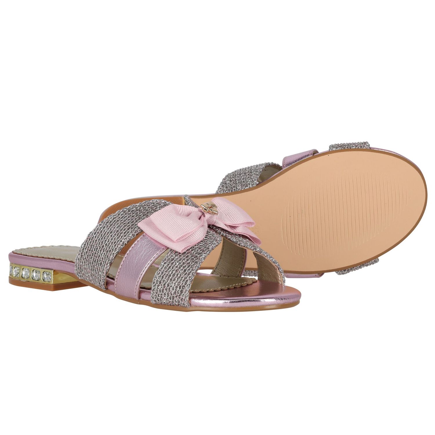 Girls Pink & Silver Embellished Sandals , 2, hi-res