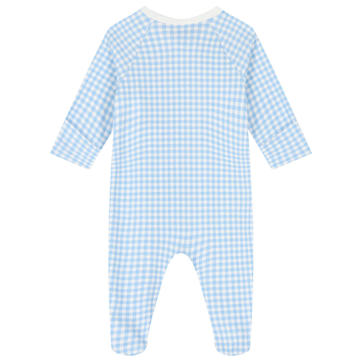 Baby Boys Blue Gingham Cotton Babygrow Set, 1, hi-res