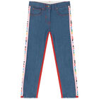 Girls Blue & Orange Logo Denim Jeans, 1, hi-res