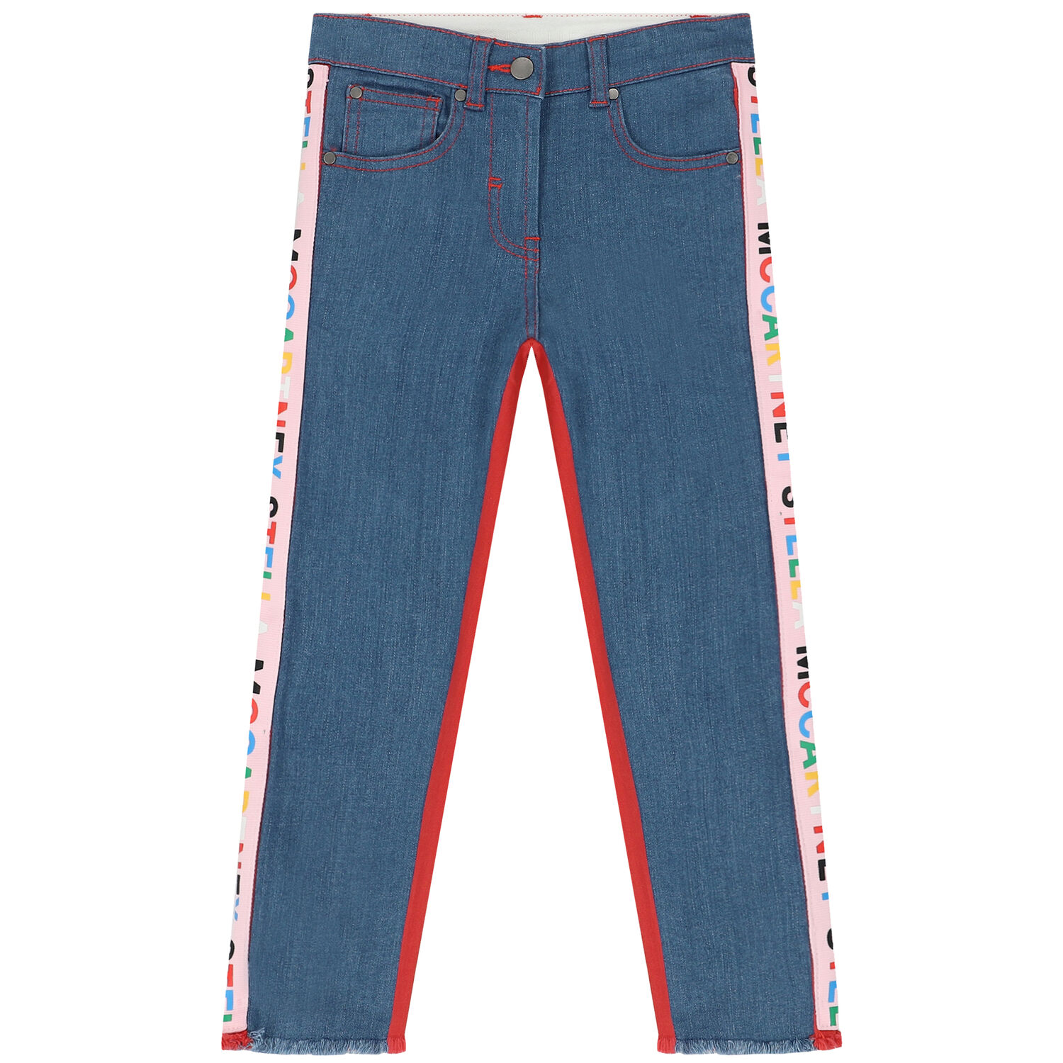 Girls Blue & Orange Logo Denim Jeans, 1, hi-res image number null