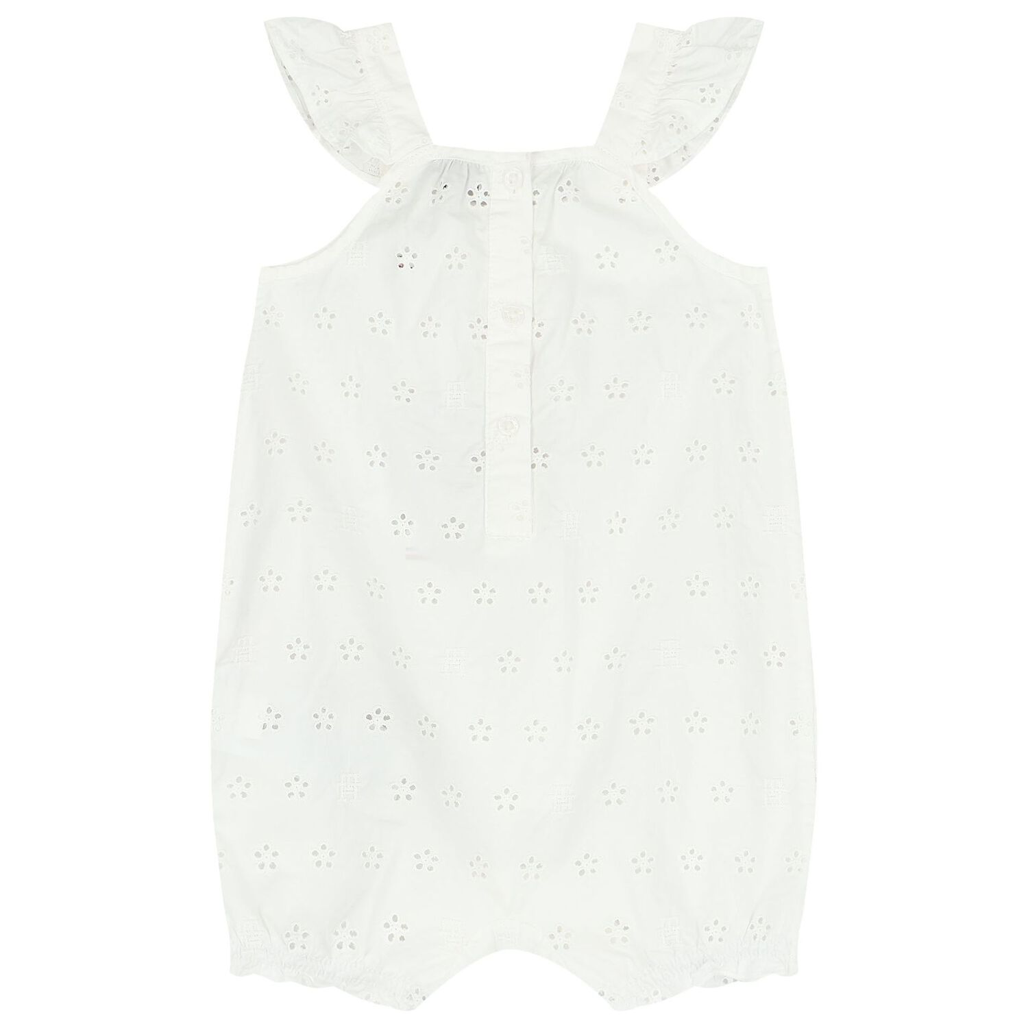Baby Girls White Logo Broderie Anglaise Romper, 1, hi-res