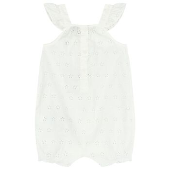 Baby Girls White Logo Broderie Anglaise Romper
