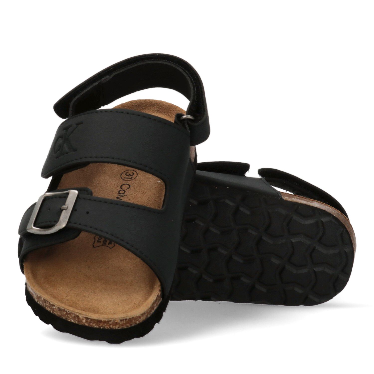 Boys Black Logo Sandals, 1, hi-res