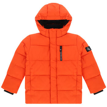 Boys Orange Logo Padded Puffer Jacket