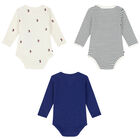 Baby Boys Multi-Colored Logo Ribbed Bodysuits (3-Pack), 1, hi-res