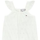 Baby Girls White Logo Broderie Anglaise Romper, 1, hi-res