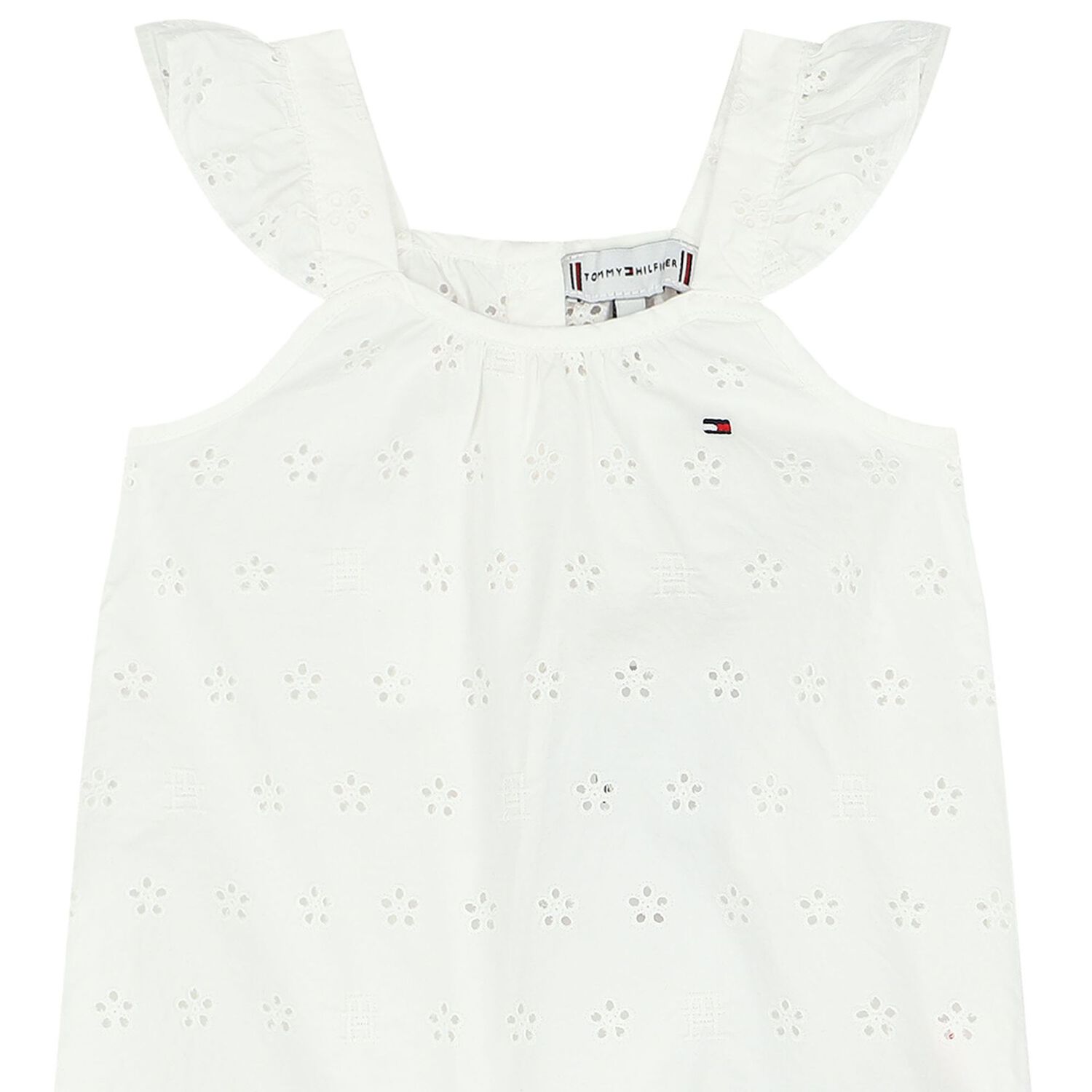 Baby Girls White Logo Broderie Anglaise Romper, 1, hi-res
