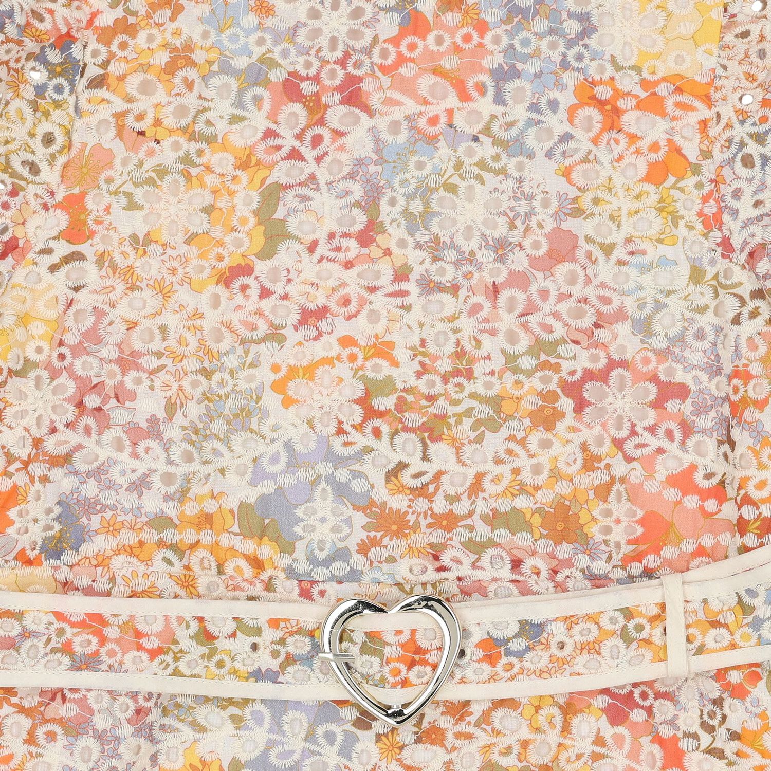 Girls Orange Floral Belted Dress, 1, hi-res