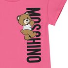 Younger Girls Pink Teddy Bear Logo Dress, 1, hi-res