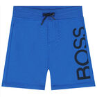 Younger Boys Blue Logo Shorts, 1, hi-res