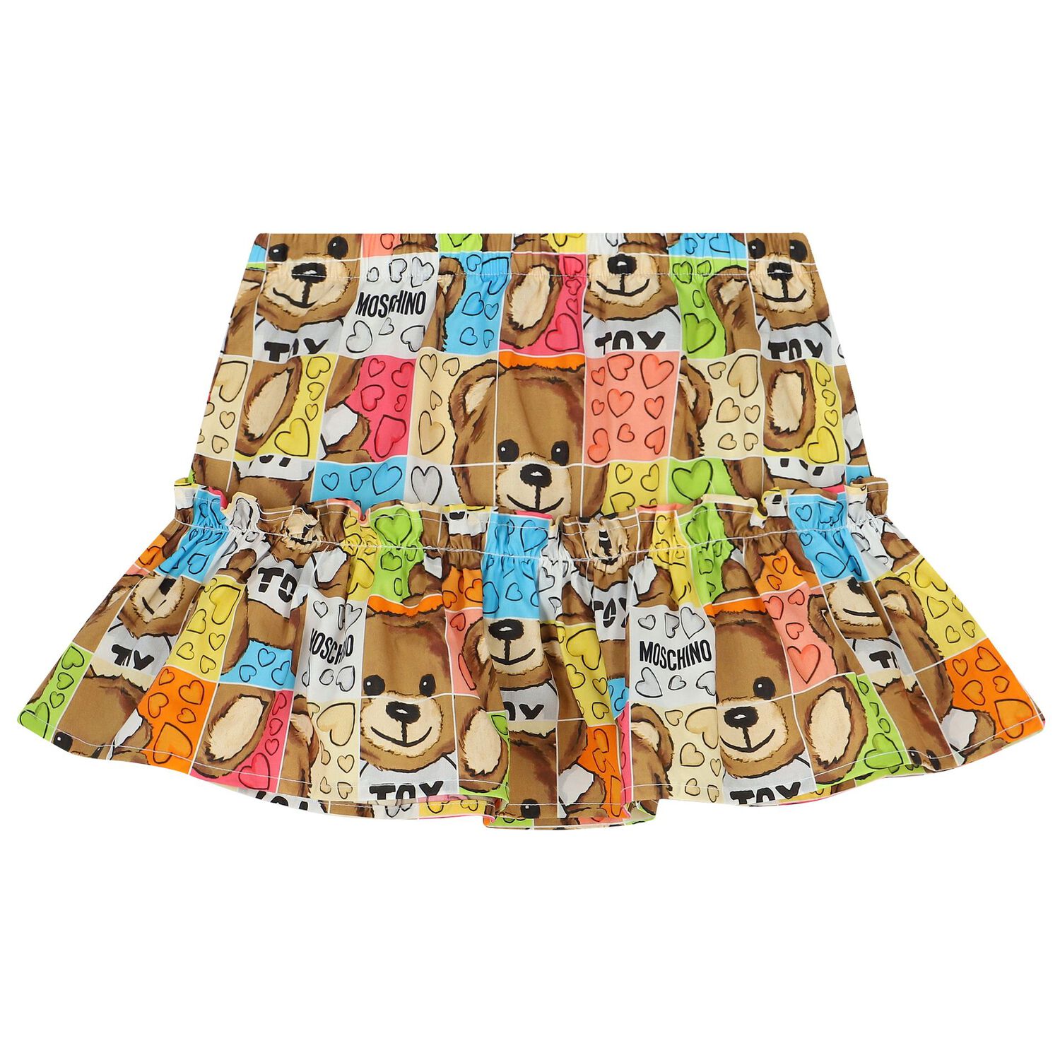 Younger Girls White & Beige Teddy Bear Logo Skirt Set, 1, hi-res