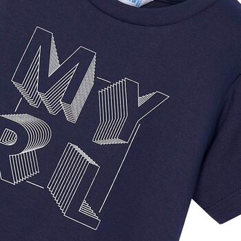 Boys Navy Cotton Printed T-Shirt