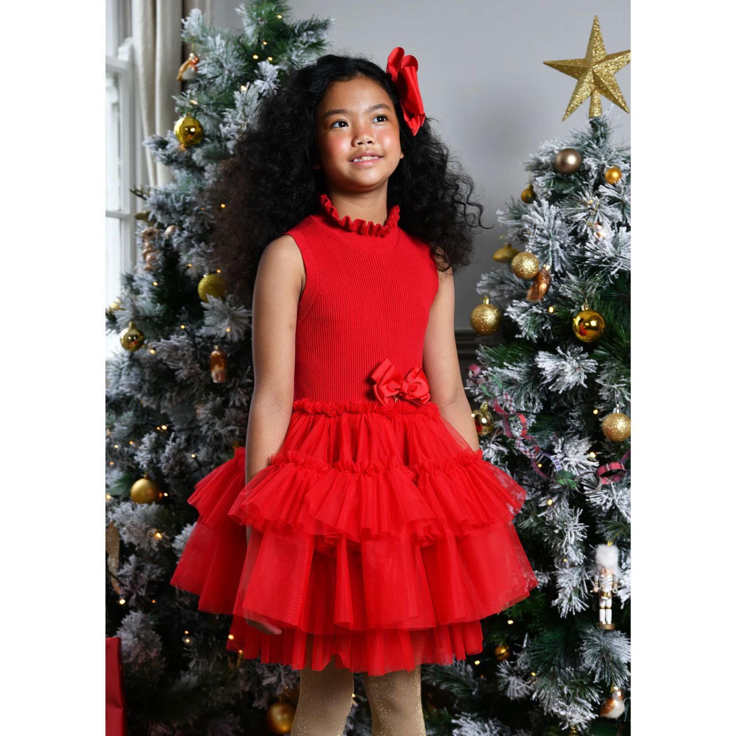 Girls Red Tulle Dress, 1, hi-res