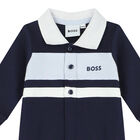 Baby Boys Navy Blue Logo Babygrow, 3, hi-res