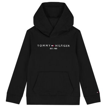 Boys Black Logo Hooded Top
