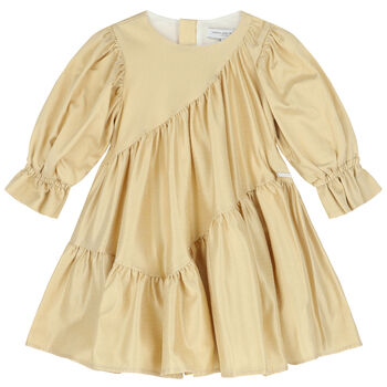 Girls Gold Tiered Dress