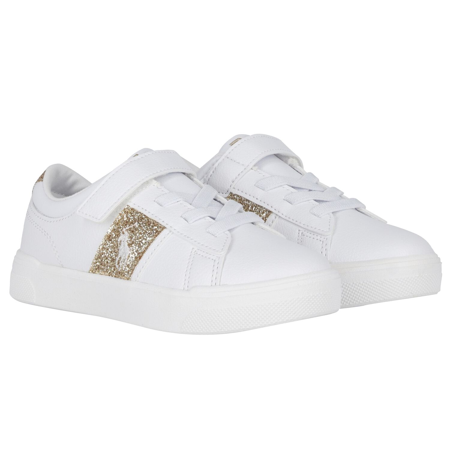 Girls White & Gold Logo Trainers, 1, hi-res image number null