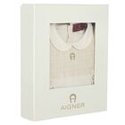 Ivory & Gold Logo Babygrow & Hat Gift Set, 1, hi-res