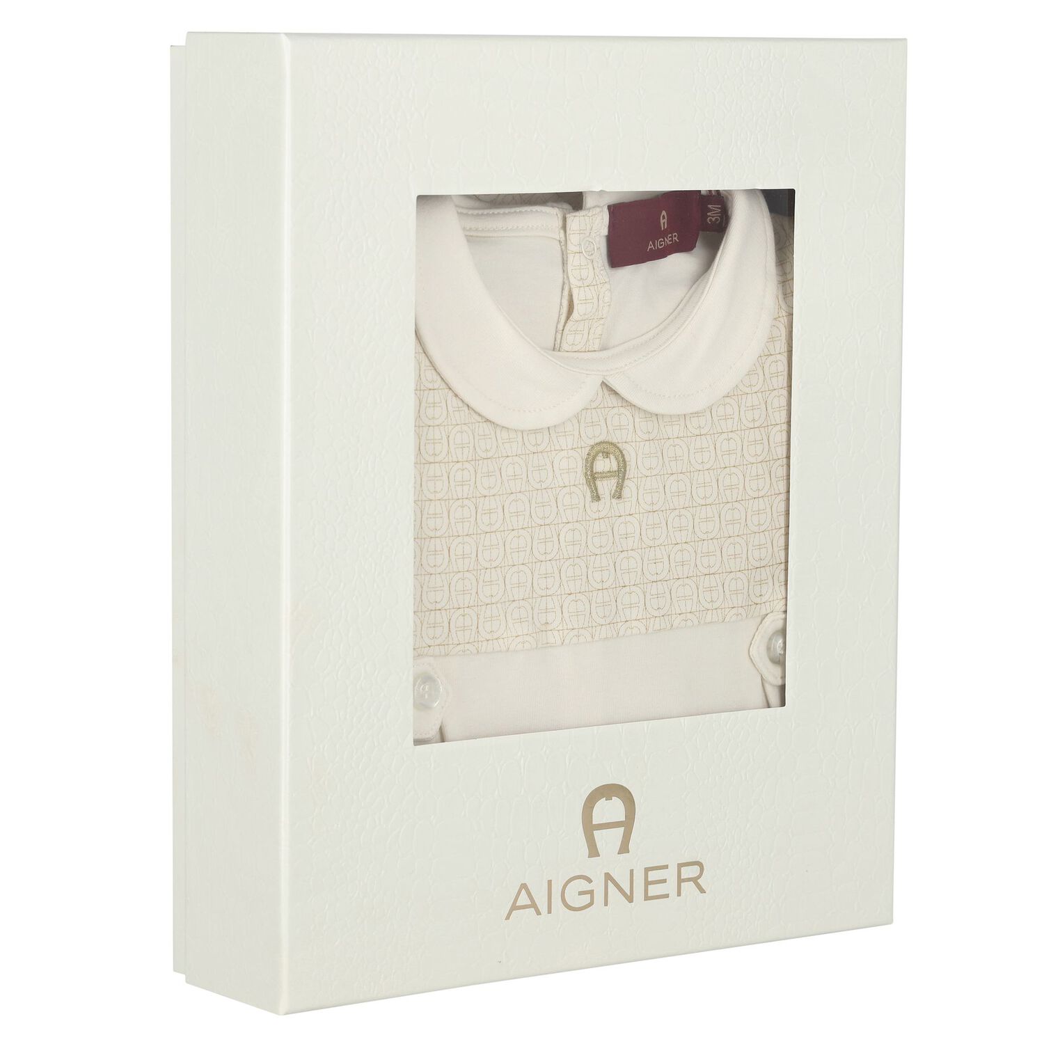 Ivory & Gold Logo Babygrow & Hat Gift Set, 1, hi-res