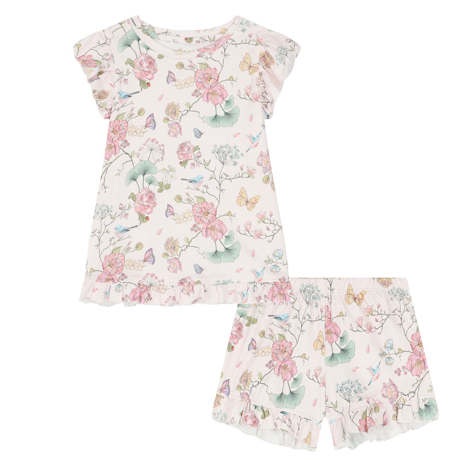 Girls Pink Floral Pyjamas, 1, hi-res image number null