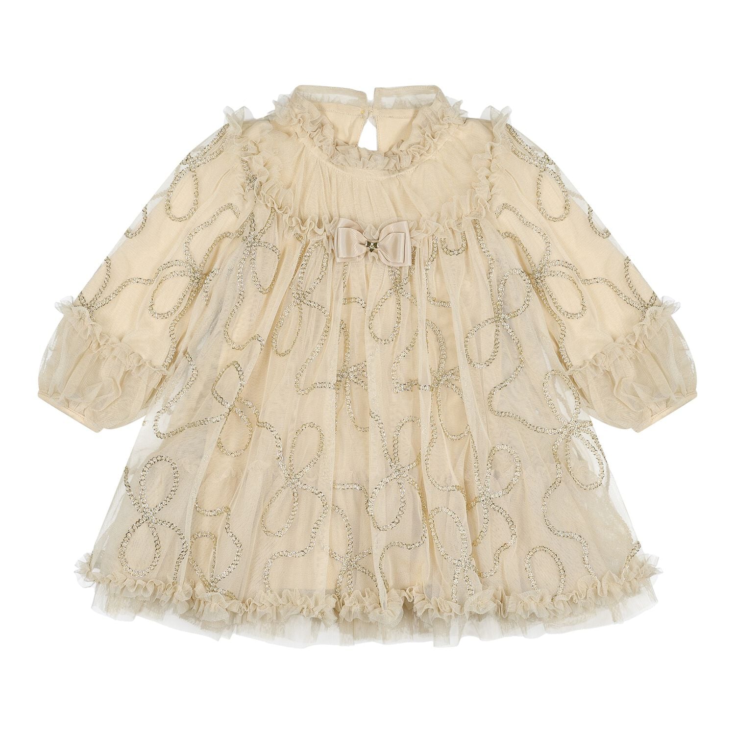 Baby Girls Beige 3D Chain Tulle Hazel Dress, 1, hi-res