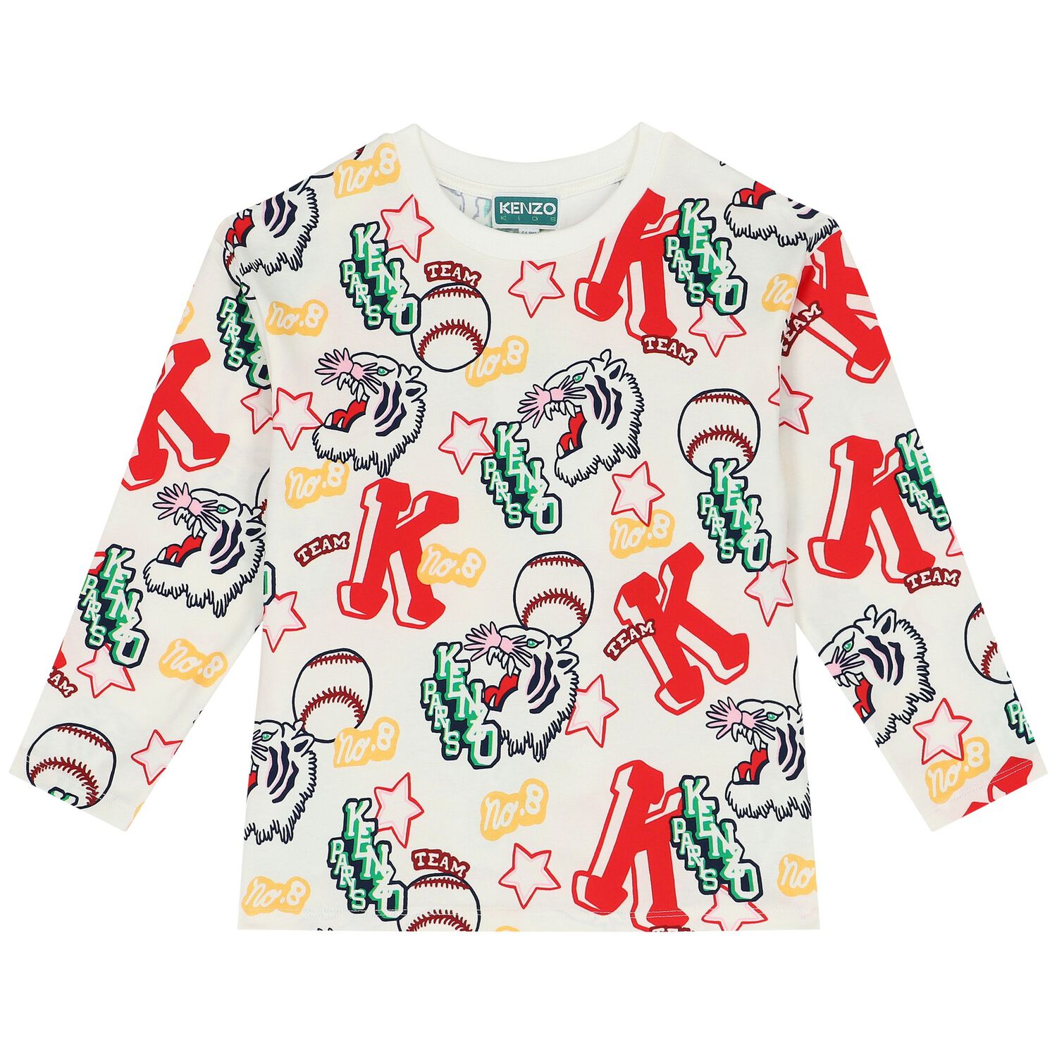 Girls White Varsity Logo Long Sleeve Top, 1, hi-res image number null