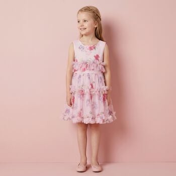 Girls Pink Floral Tulle Dress