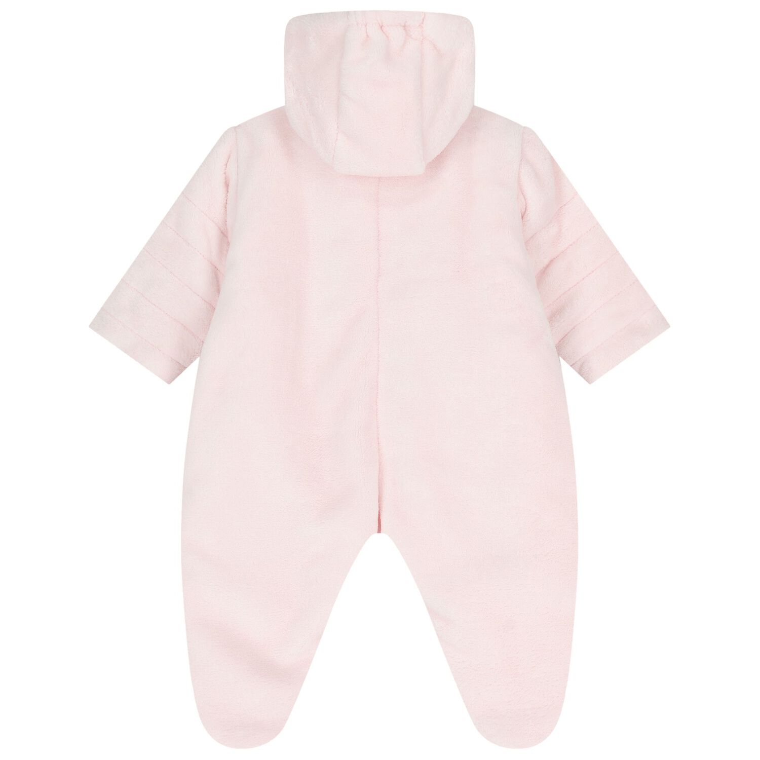 Baby Girls Pink Bunny Fleece Hooded Pramsuit, 1, hi-res