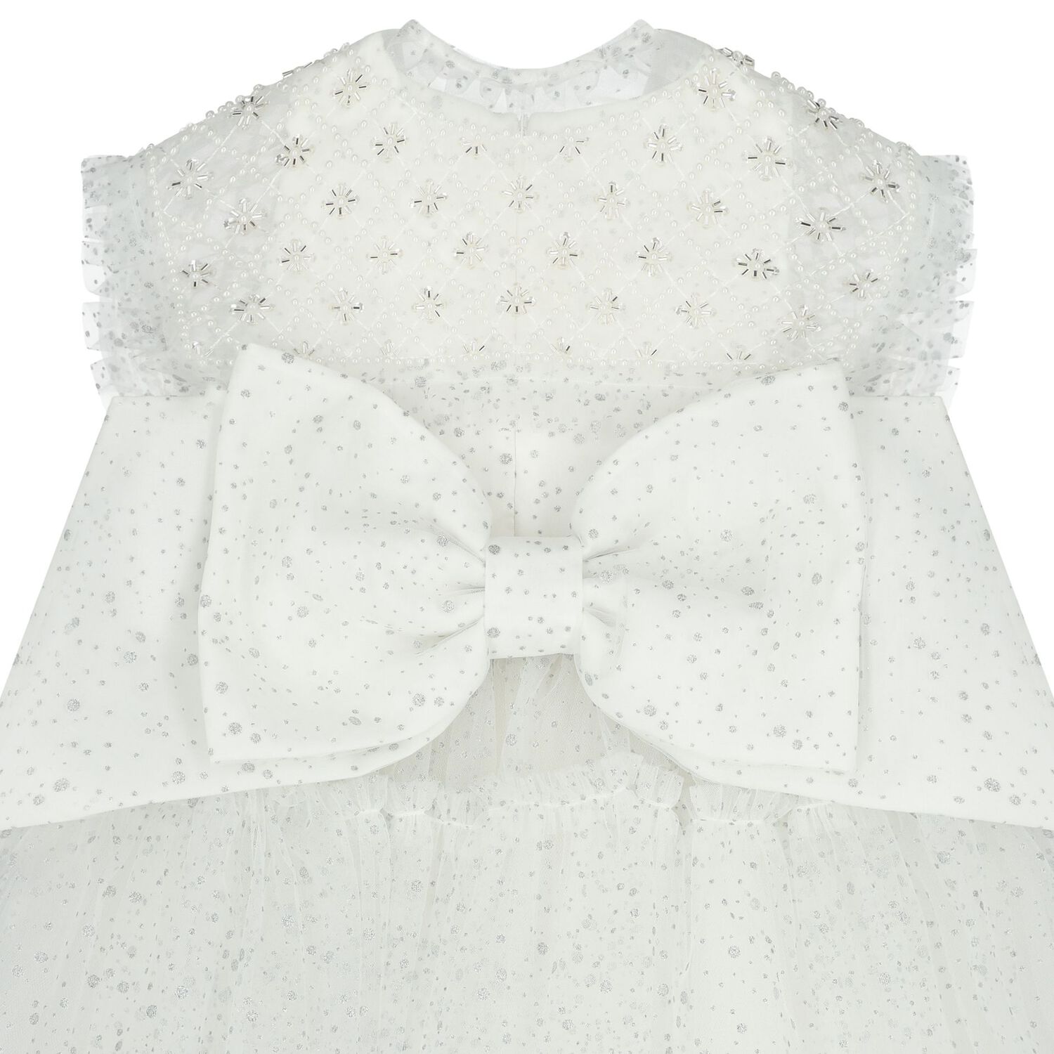 Girls White Embellished Tulle Dress, 1, hi-res