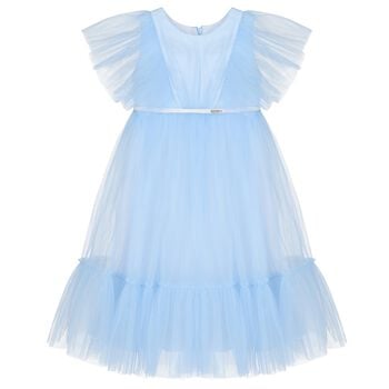 Girls Blue Ruffled Tulle Dress