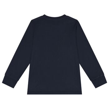 Boys Navy Blue Logo Long Sleeve Top