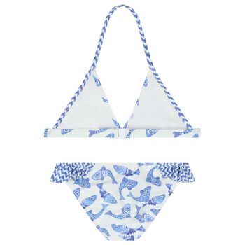 Girls White & Blue Fish Bikini