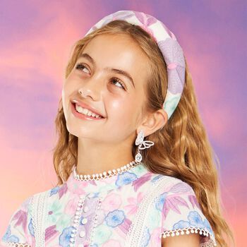 Girls White Embroidered Floral Headband