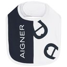 Baby Boys White & Navy Blue Logo Bib, 3, hi-res