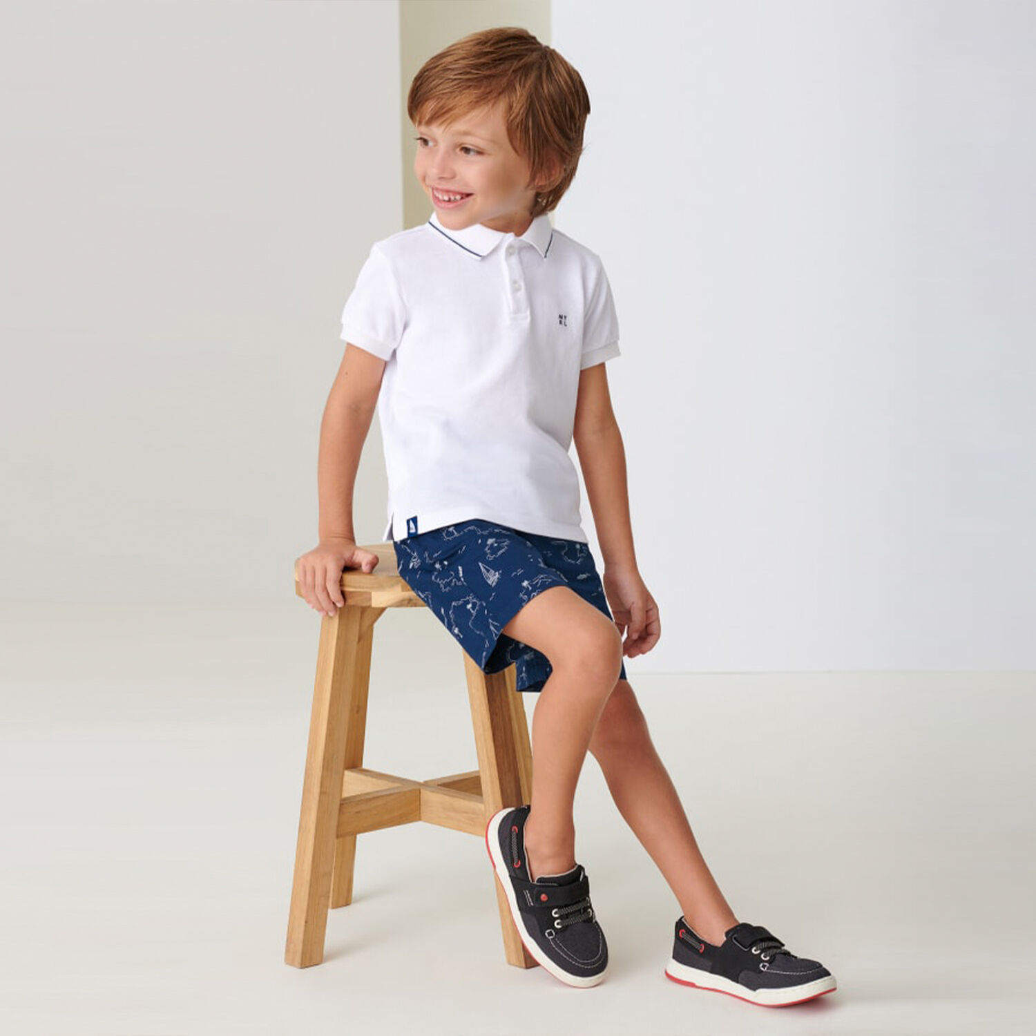Boys Ivory & Navy Logo Shorts Set, 2, hi-res
