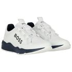 Boys White Logo Trainers, 1, hi-res