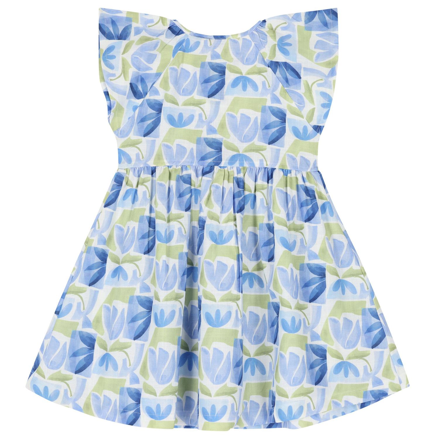 Girls Blue & Green Floral Dress, 1, hi-res