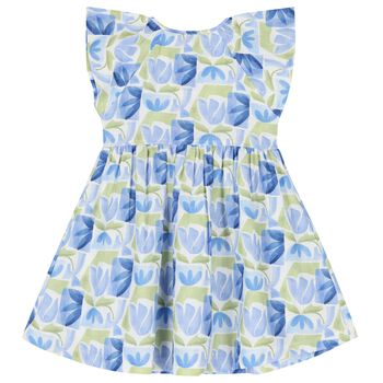 Girls Blue & Green Floral Dress