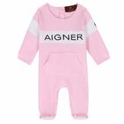 Girls Pink & White Logo Babygrow, 2, hi-res