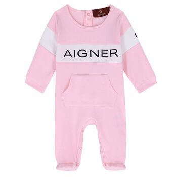 Girls Pink & White Logo Babygrow