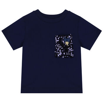 Girls Navy Blue Sequin T-Shirt