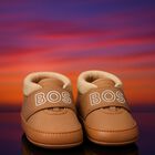 Baby Boys Beige Logo Canvas Pre Walker Shoes, 1, hi-res