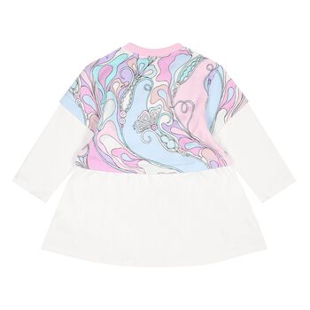 Younger Girls White, Pink & Blue Orchidee Dress